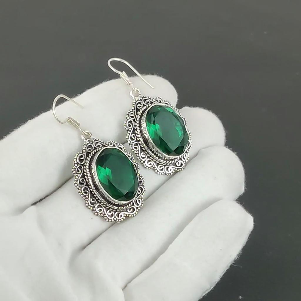 Green Tourmaline Gemstone Earrings, 925 Sterling Silver Earrings, Handmade Silver Earrings For Gift, Tourmaline Dangle Drop Earrings For Love Gift