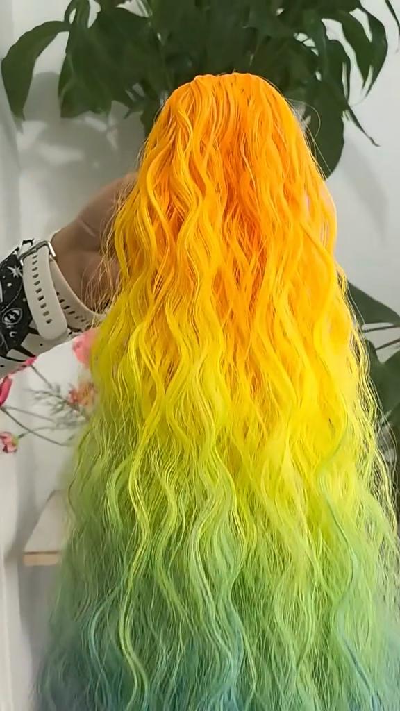 Ponytails Rainbow Ombre Gradient Color Long Curly Ponytail Hair Extension with Claw Instant Styling Hairpiece for Women