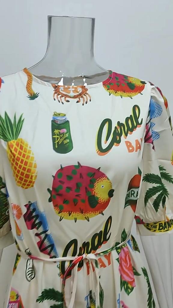 YYFS Dámská móda Léto Jaro Neformální šaty s krátkým rukávem do O s vysokým pasem