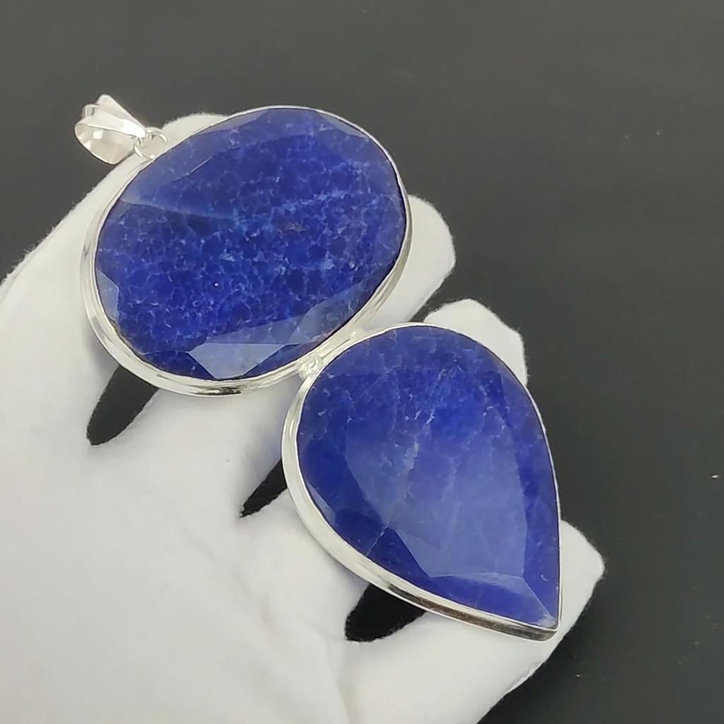 Blauer Saphir Anhänger, 925 Sterlingsilber Handgefertigter Schmuck, Saphir Silber Anhänger, Partyschmuck für Damen, Anhänger Geschenk für Sie