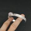 925 Silver Pear Rose Quartz Stone Mother Birthday Artisan Trendy Handmade Bangle