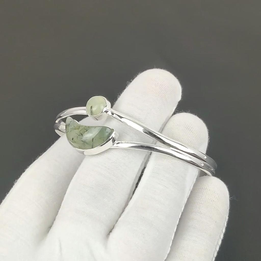 Beautiful Prehnite Gemstone Handmade Cuff Bangle 925 Sterling Silver Cuff Bangle, Prehnite Bracelet For Wife , Unisex Bangle, Gift