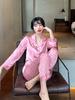 Women’s Spring Summer Ice Silk Pajama Set Long Sleeve Top and Pants Satin Heart Jacquard Lightweight Loungewear