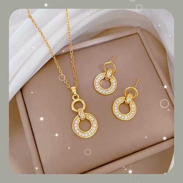 White Synthetic Zircon Geometric Jewelry Sets Earrings Necklace for Women