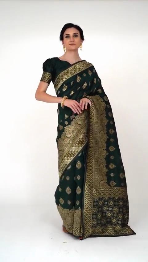 Banarasi Soft Silk Saree .Blouse (Need To Be Stitched As Per Size And Fit)