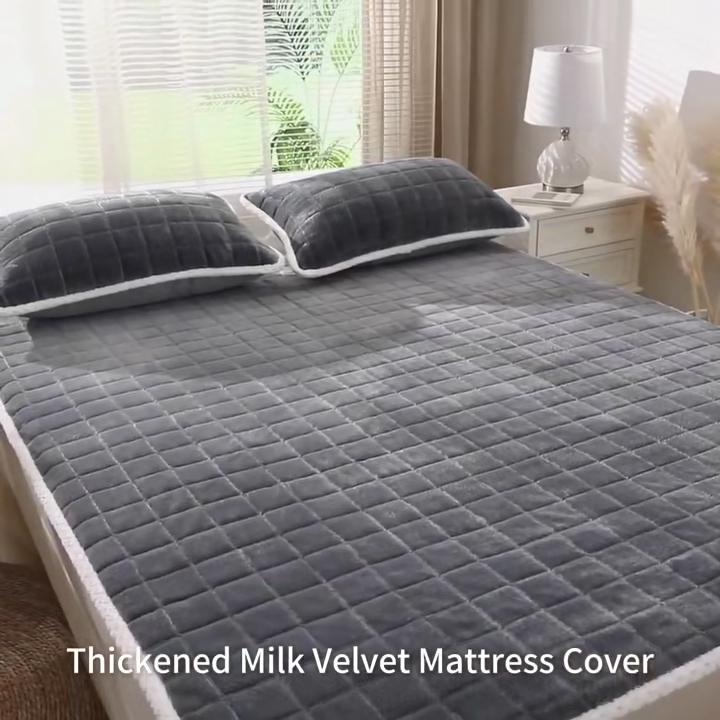 Milk Fleece Mattress Pad with Anti-Static Layer, Foldable Thermal Topper for Dorm Bed - 90x200cm To 200x220cm Machine Washable