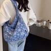 Women's Large Capacity Commuter Shoulder Bag Color Contrast Denim Tote Bag