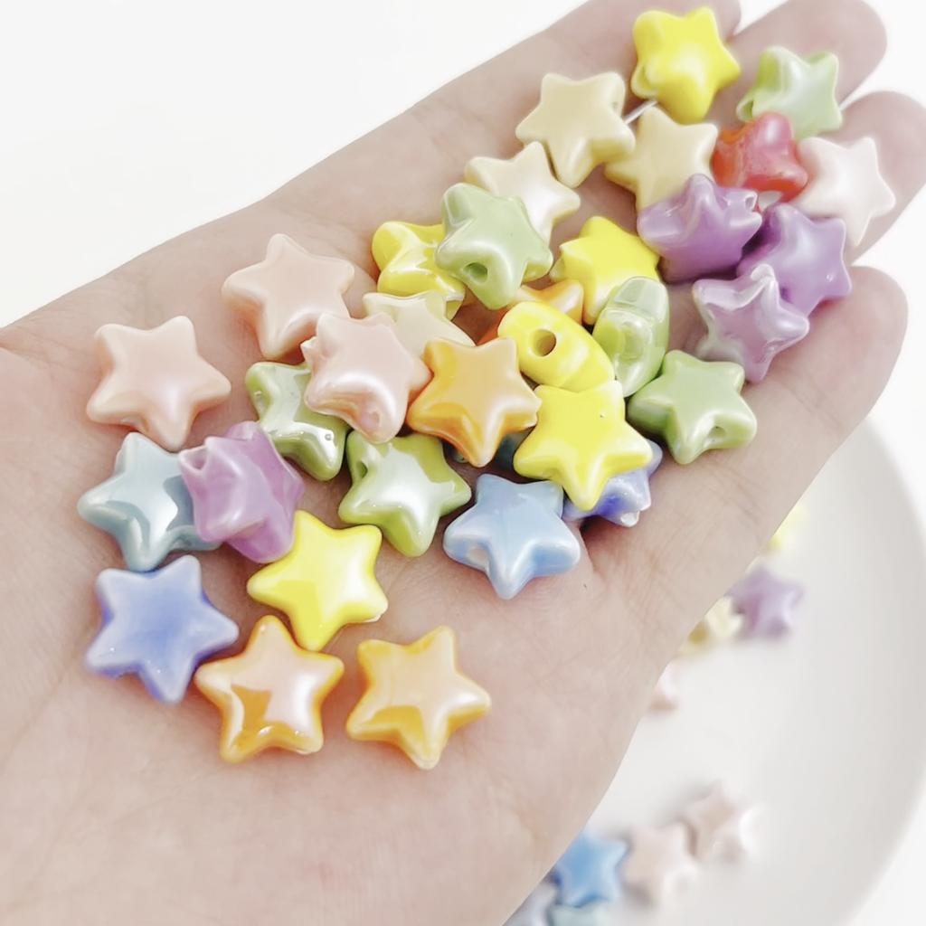 10pcs/Bag 14mm Handmade Colorful Star Ceramic Beads Mixed Five-pointed Star Porcelain Spacer Beads For Necklace Bracelet DIY Jewelry Craft Making