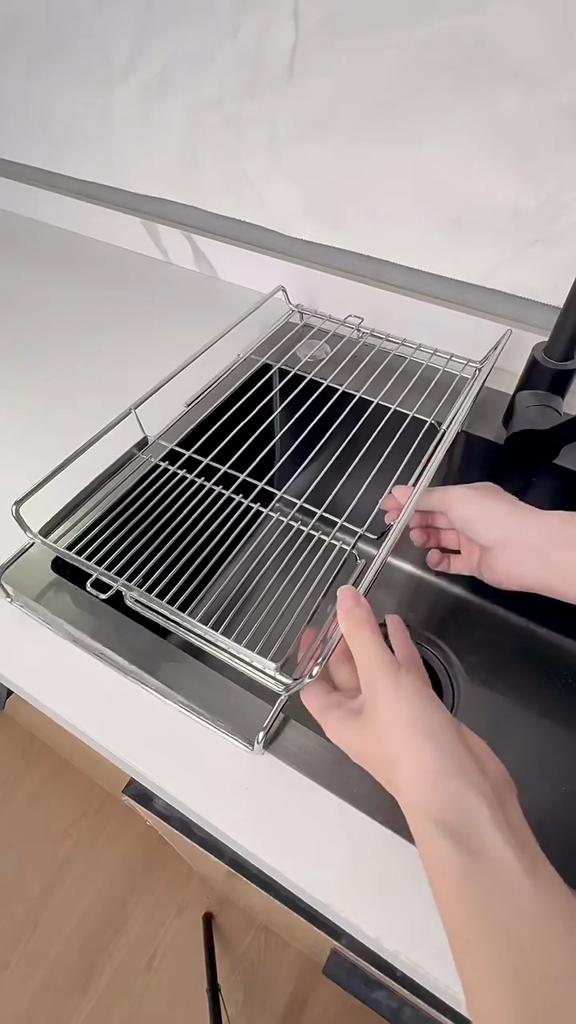 Stainless Steel Expandable Sink Drainer Rack with Filter Mesh Kitchen Dish Drying Organizer for Plates Bowls and Cups