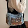 Vintage Denim Embroidered Tote Bag Women's Large Capacity Shoulder Handbag