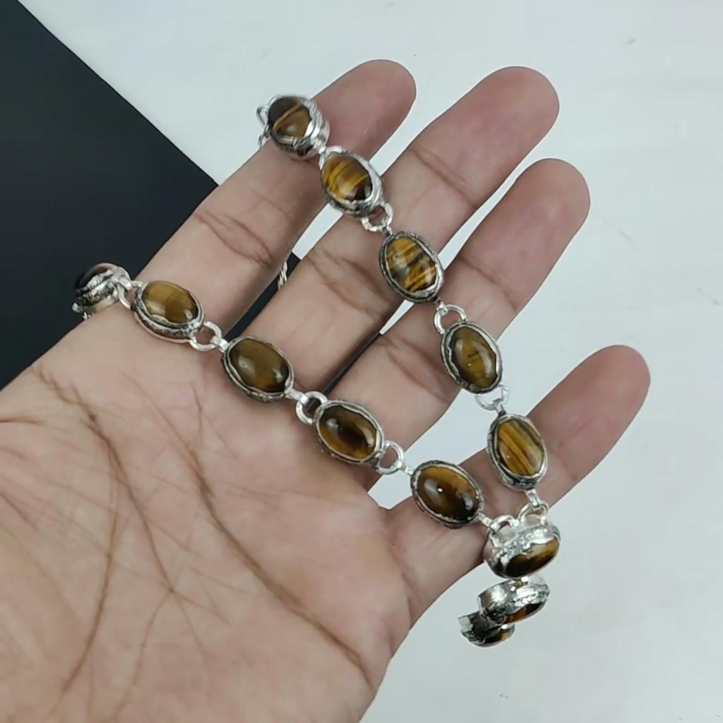 Beautiful Tiger Eye Gemstone Handmade 925 Sterling Silver Necklace, Tiger Eye Silver Necklace For Wife, Unisex Necklace, Thanksgiving Gift