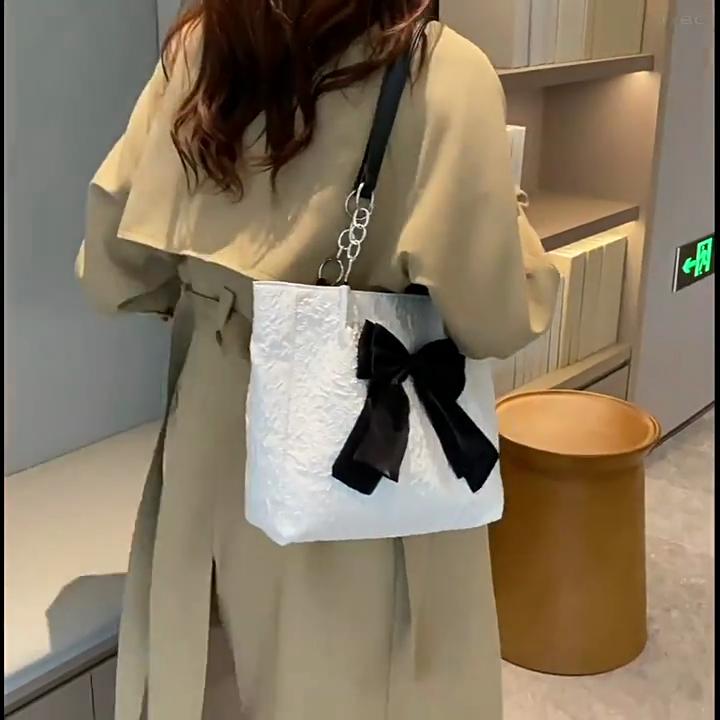 Lace Bow Large Capacity Tote Bag Fashion Canvas Top Handle Shoulder Bag for Women Simple Casual Underarm Bags