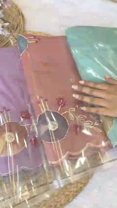 Saree Crunchy Chiffon With Gota Paty Work & Butta Moti Work With All Over Aarco