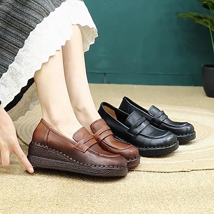 Johnature Retro Mokasíny pro dojíždění Pravá kůže Klínky Lodičky Ležérní Všestranné Dámské Nazouvací Boty