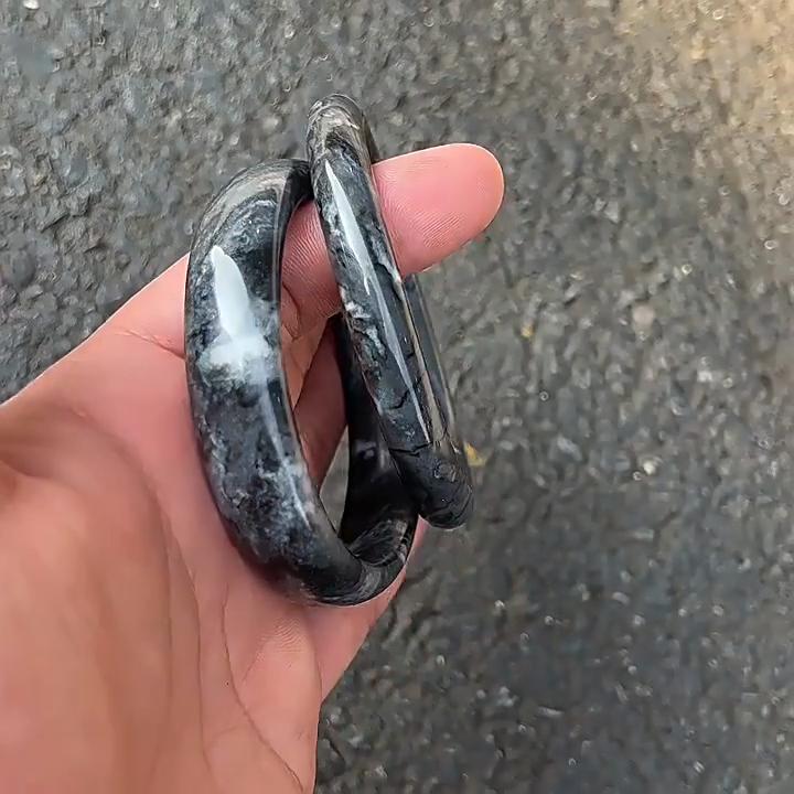 Natural Black Qinghua Jade Bangle, Ink Wash Painting Style Chinese Jade Bracelet, Traditional Calligraphy Art Cuff for Women