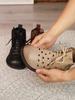 Johnature Retro Handmade Hollow-out Summer Boots Genuine Leather Sandals Round Toe Sofe Sole Lace-up Flat Shoes