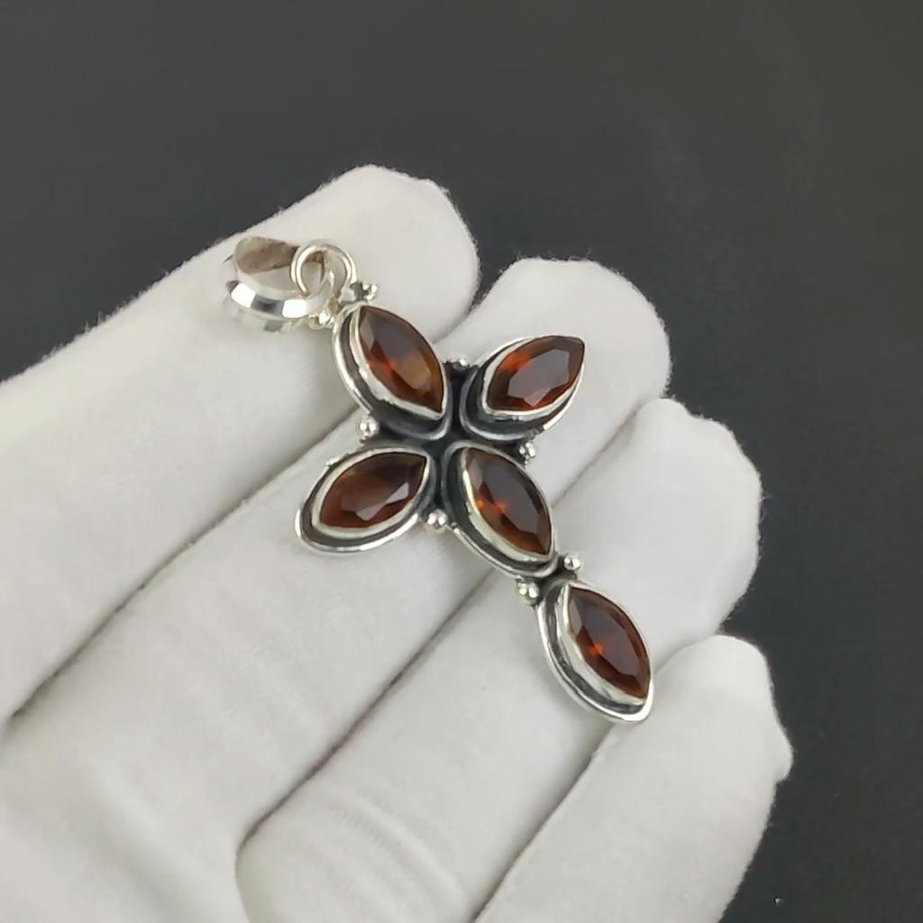 Dainty Smoky Topaz Gemstone Silver Cross Pendant In 925 Sterling Silver- Handmade Design, Everyday Wear Jewelry, Unique Pendant Mother's Day Gift