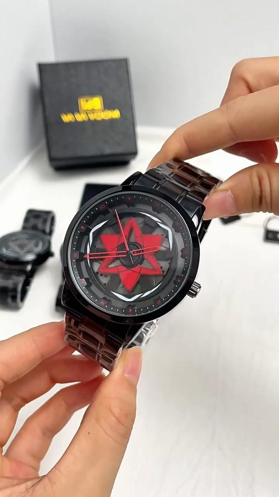 Sportovní Pánské Hodinky Černé Nerezové Oceli Červený Kompas Otočné Hodiny Quartzový Strojek Originální 3Bar Vodotěsné Ležérní Sportovní Hodinky