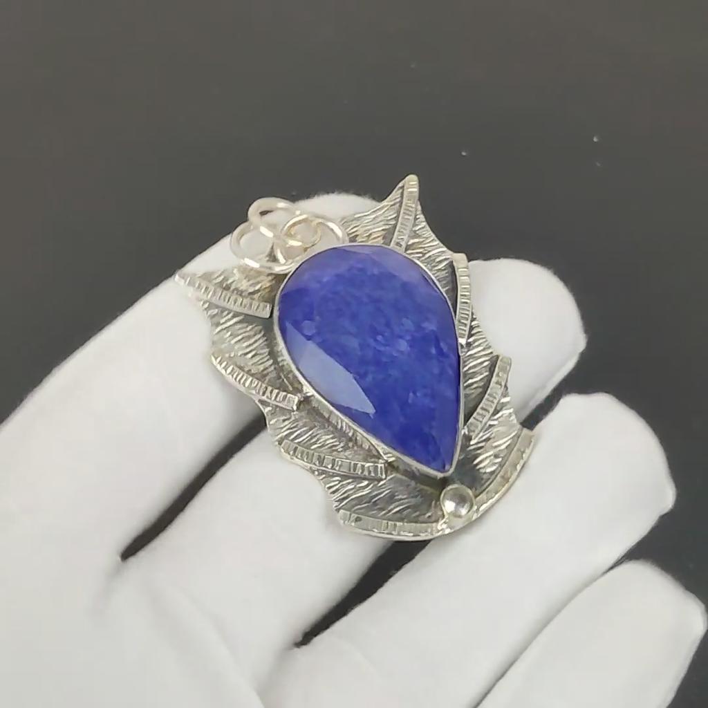 Blue Sapphire Pendant, 925 Sterling Silver Handmade Jewelry, Sapphire Silver Pendant, Party Wear Jewelry For Women's, Pendant Wadding Gift