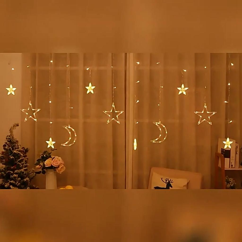LED Star Moon String Lights,romantic Atmosphere,fairy Curtain Lights,suitable for Bedroom Wall Decoration,room Windows,party and Holiday Decoration