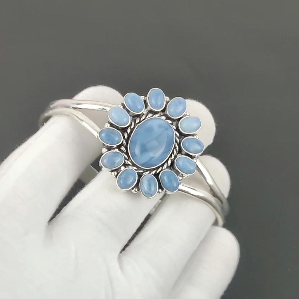 Beautiful Owyhee Opal Gemstone Handmade Cuff Bangle 925 Sterling Silver Cuff Bangle, Owyhee Opal Flower Shape Bracelet For Wife, Unisex Bangle