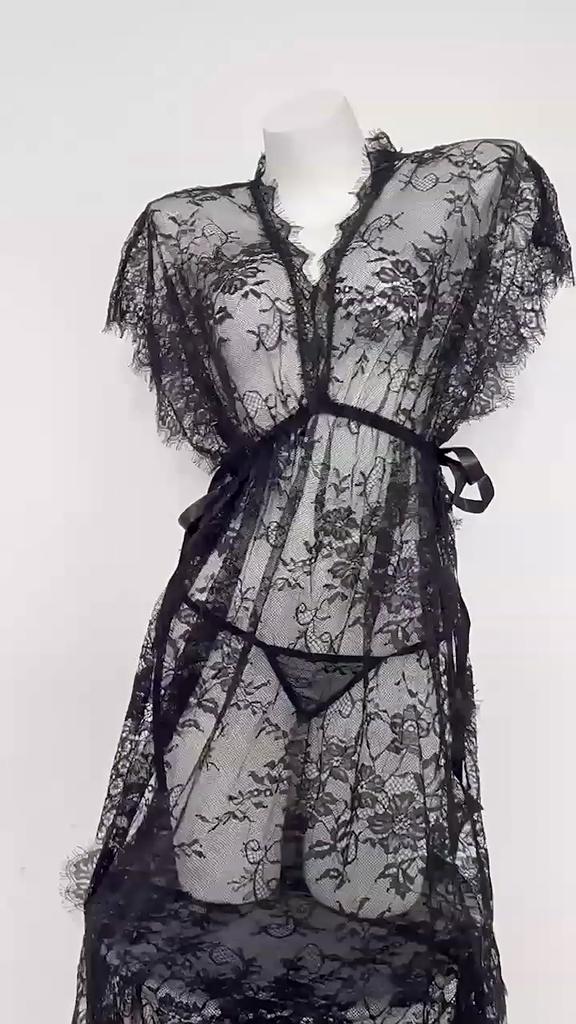 Sexy Lingerie Temptation Lace Transparent Long Skirt Bed Free Suit