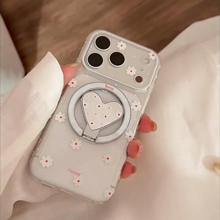 Flower Heart Stand Phone Case for iPhone 16, iPhone 17, iPhone 17 Pro Max