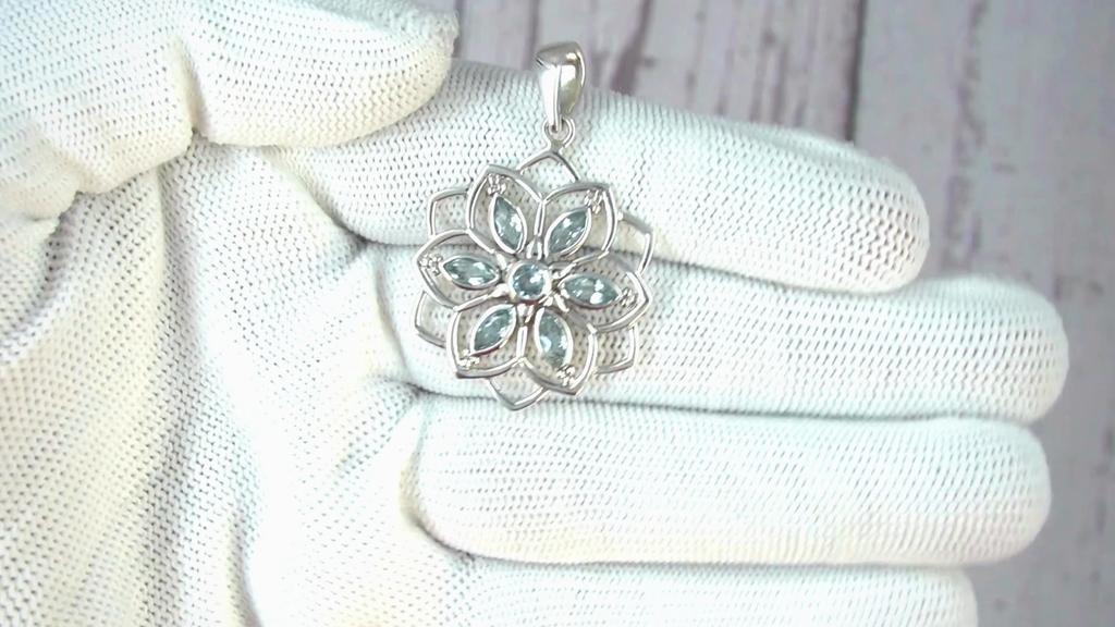 925 sterling silver Blue topaz flower pendant for women zivori jewelry