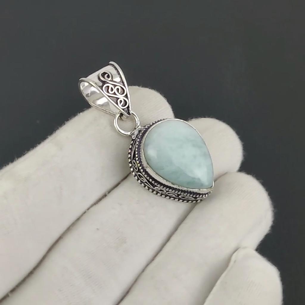 Naturlig Amazonit Ädelsten Silverhänge i 925 Sterling Silver - Handgjord Päronform, Vardags Smycke Alla Hjärtans Dag Present