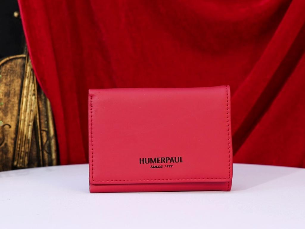 Humerpaul Ladies First Layer Cowhide Three-folding Wallet RFID Anti-theft Brush Portable Wallet Multi-card Slot Large-capacity Multi-compartment