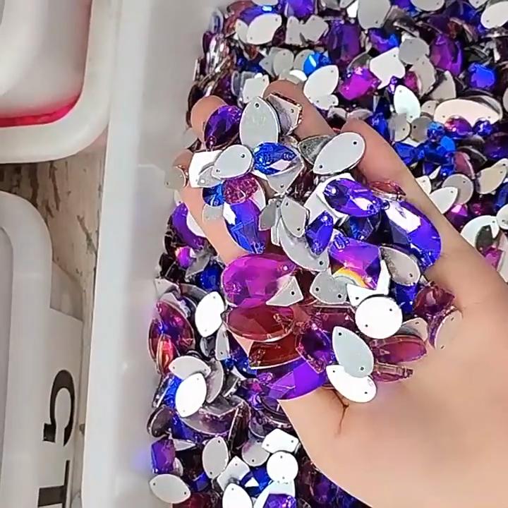 200 bottoni con strass per cucire a goccia in resina acrilica con perline di cristallo 7x12 mm Decorazione per scarpe