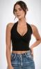 Damen Neckholder Ärmelloses Tanktop Verdrehte Vorderseite Tiefes V-Ausschnitt Schmale Passform Einfarbig Kurz Lässig Sommer Crop Bluse