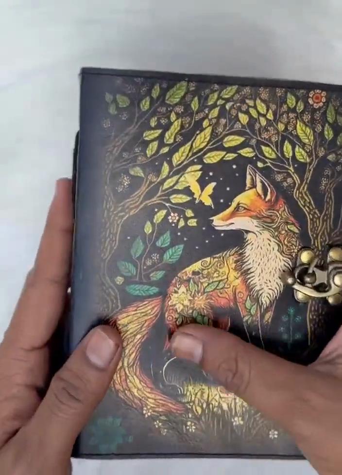 Fox Leather Journal | Handmade Vintage Diary with Lock | Woodland Notebook | Grimoire Journal | Book of Shadows