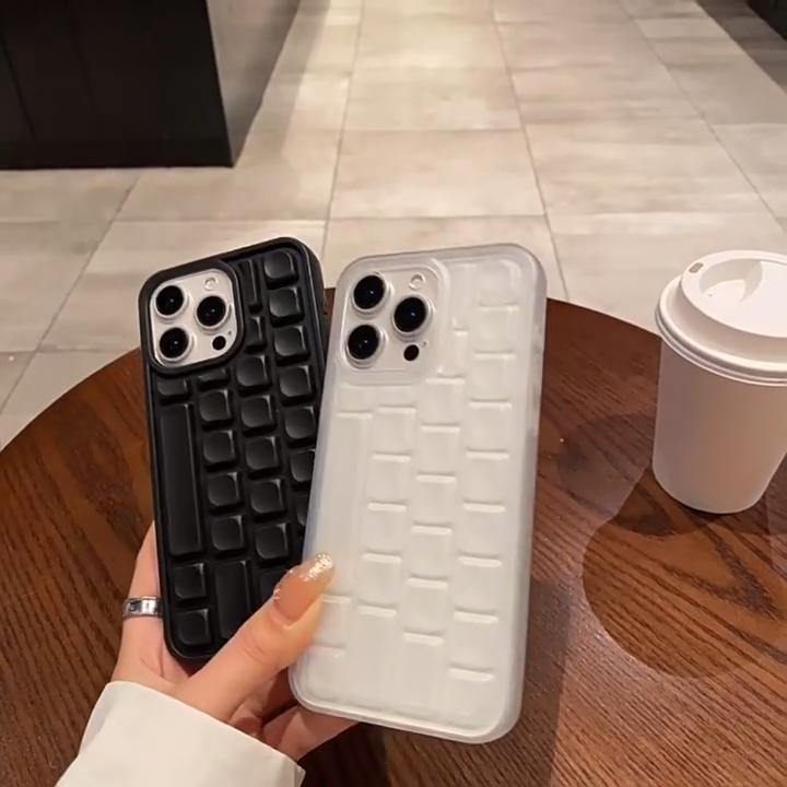 Deluxe Black and White 3D Keyboard Drop Proof Case iPhone 16 15 Plus 14 13 12 11 Pro Max Phone Case with Silicone Keyboard