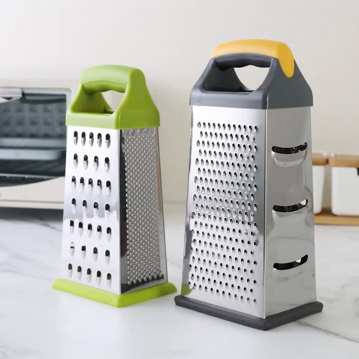4-Sided Stainless Steel Vegetable Grater, 9-Inch Multi-Functional Stand-Up Kitchen Tool with PP Handle for Cheese, Fruits, Vegetables