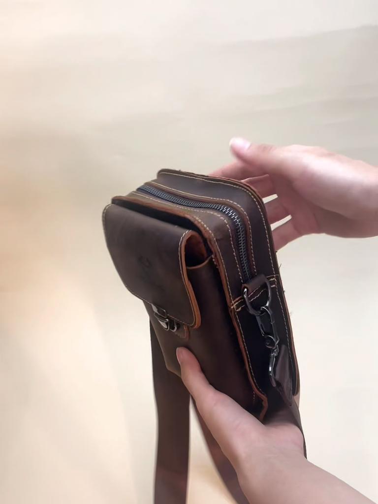 Humerpaul New Men Bags First Layer Cowhide Shoulder Bag Retro Messenger Bag Multi-function Tool Storage Bag Sports Waist Bag