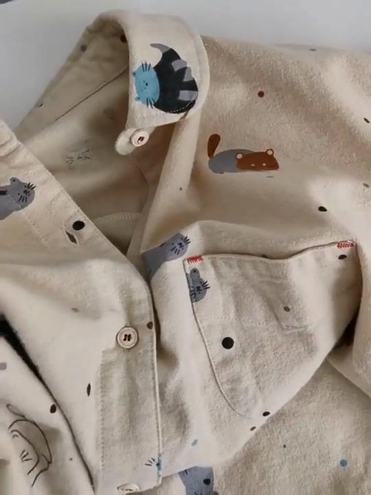 Printed Cat Brushed Cotton Lazy Casual Outer Shirt Women's Loose Casual Layered Autumn Shirt
