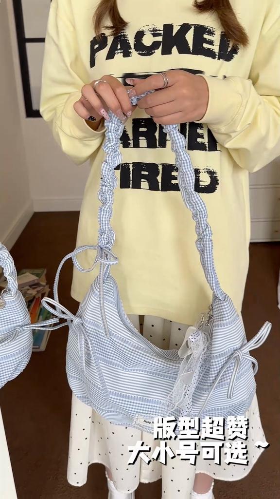 Borsa a mano da donna con fiocco e pieghe, borsa da spalla