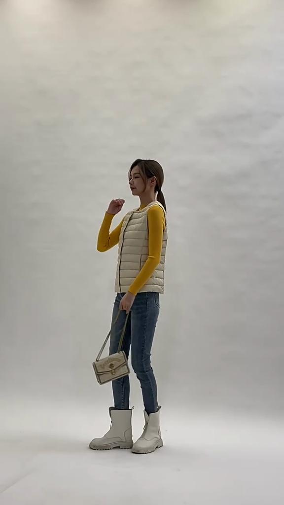 Autumn and Winter Women's Waistcoat Round Neck V-neck Lightweight Down Jacket Vest Duck Down Waistcoat