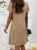 Ladies' Summer Casual Dress with Zipper Half Placket, Button Decoration, and Double Pocket Loose Fit, Cute Summer Jumpsuit
