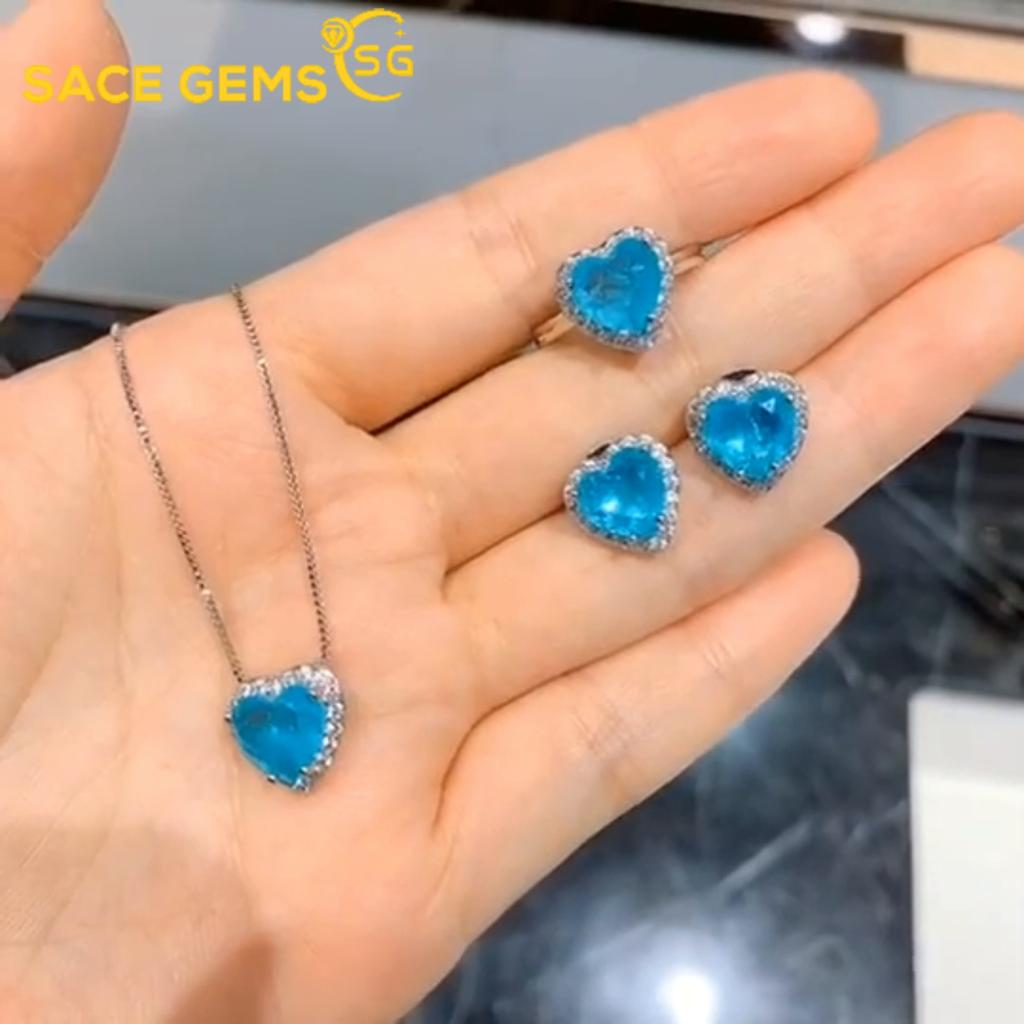 Sace Gems עגילי טבעת זירקון מסגסוגת נחושת קלאסית סט תכשיטי שרשרת תליון מתנות למסיבת חתונה