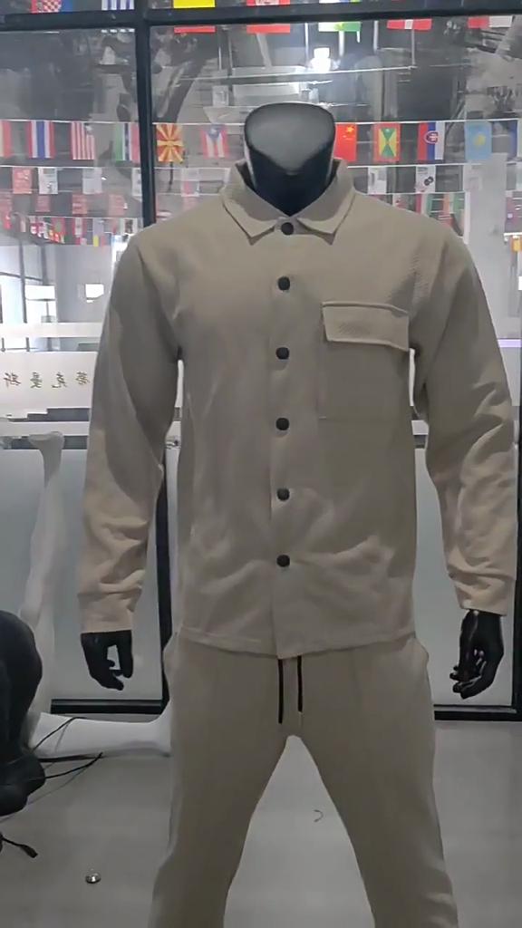 Men's Slim Fit Cardigan Jacket Single-breasted Pocket Long Sleeved Sportswear Elegant Two-Piece Set with Long Pants