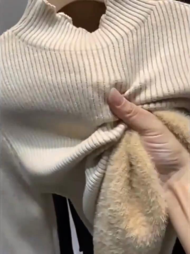 Half High Collar Warm Fleece Pullover Sweaters for Women Autumn and Winter Thick Knitted Sweater Solid Base Long Sleeve Casual Ladies Knitwears 24951