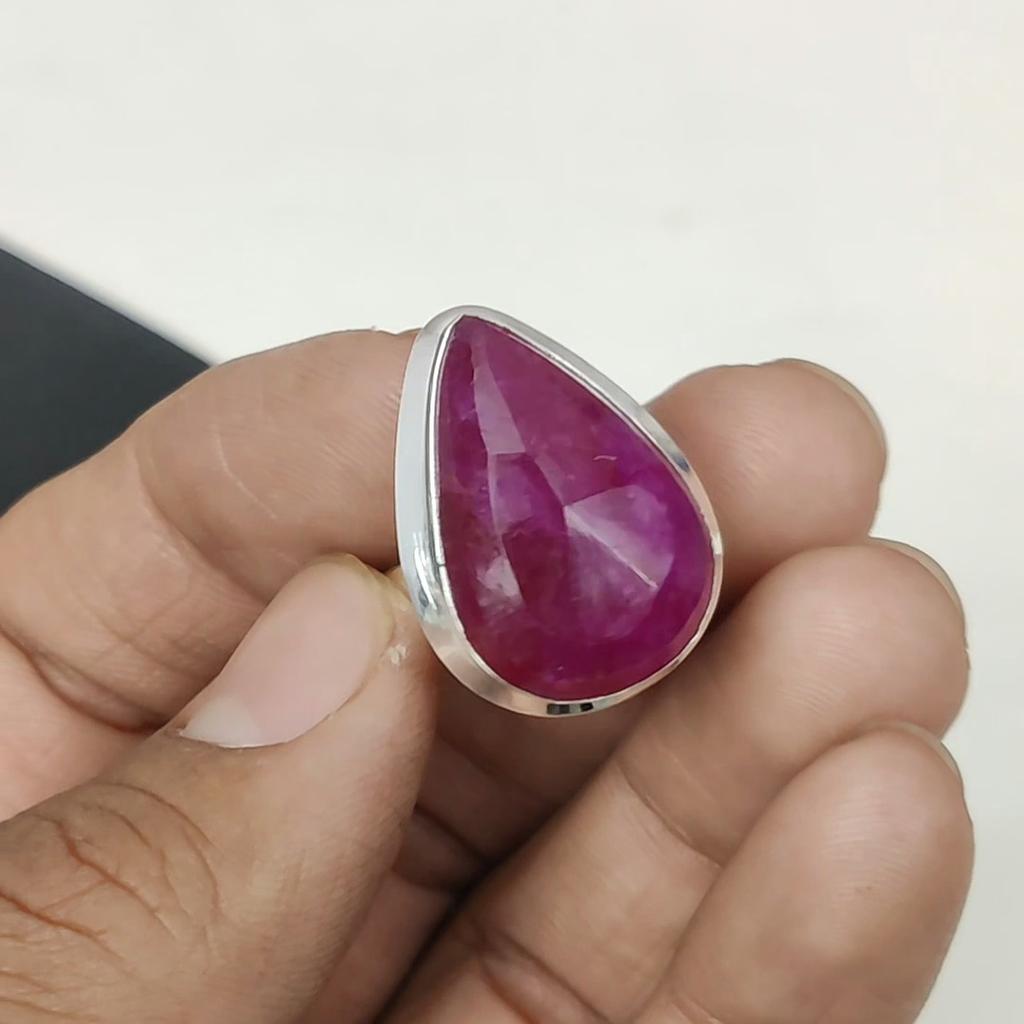 Dainty Kashmir Ruby Adjustable 925 Sterling Silver Ring - Fits US Sizes 6 To 11 - Handmade Boho Jewelry for Women & Men, Wadding Gifts
