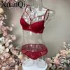 Sexy Lace Embroidered Women's Underwear Fashionable Detachable Thin Strap Bra Thin Top and Thick Bottom Small Chest Push-up Underwear Set