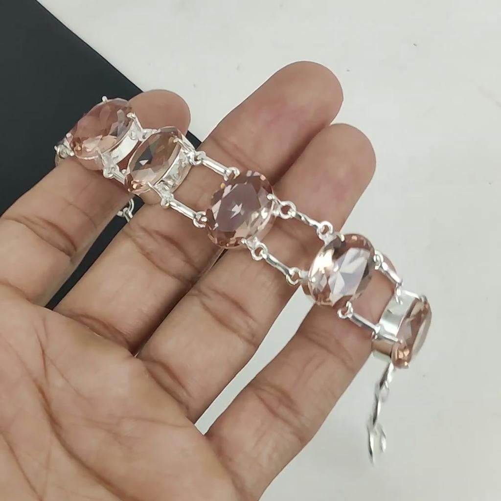 Dainty Morganite Gemstone Handmade 925 Sterling Silver Bracelet, Morganite Bracelet For Wife , Unisex Bracelet Wadding Gift