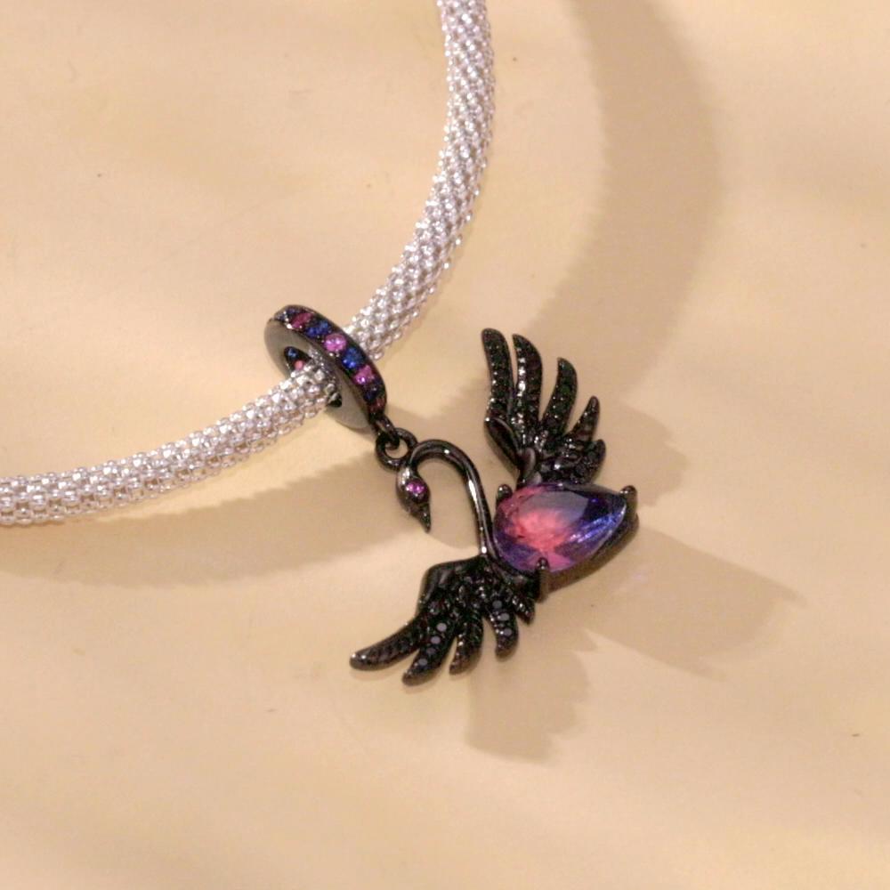 WOSTU 925 argint sterling 925 lebădă neagră agățat mărgele de mărgele placate cu aur negru pandantiv Breloc pentru femei brățară și colier bijuterii DIY