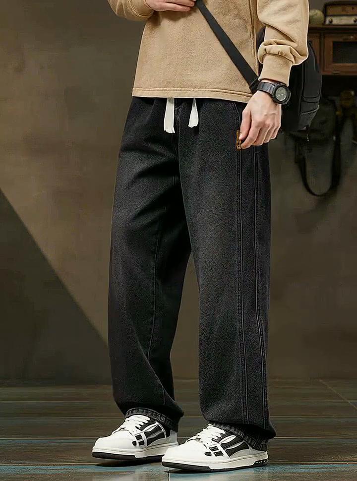 TonLion Autumn And Winter Men's Side-Slit Straight-Leg Jeans