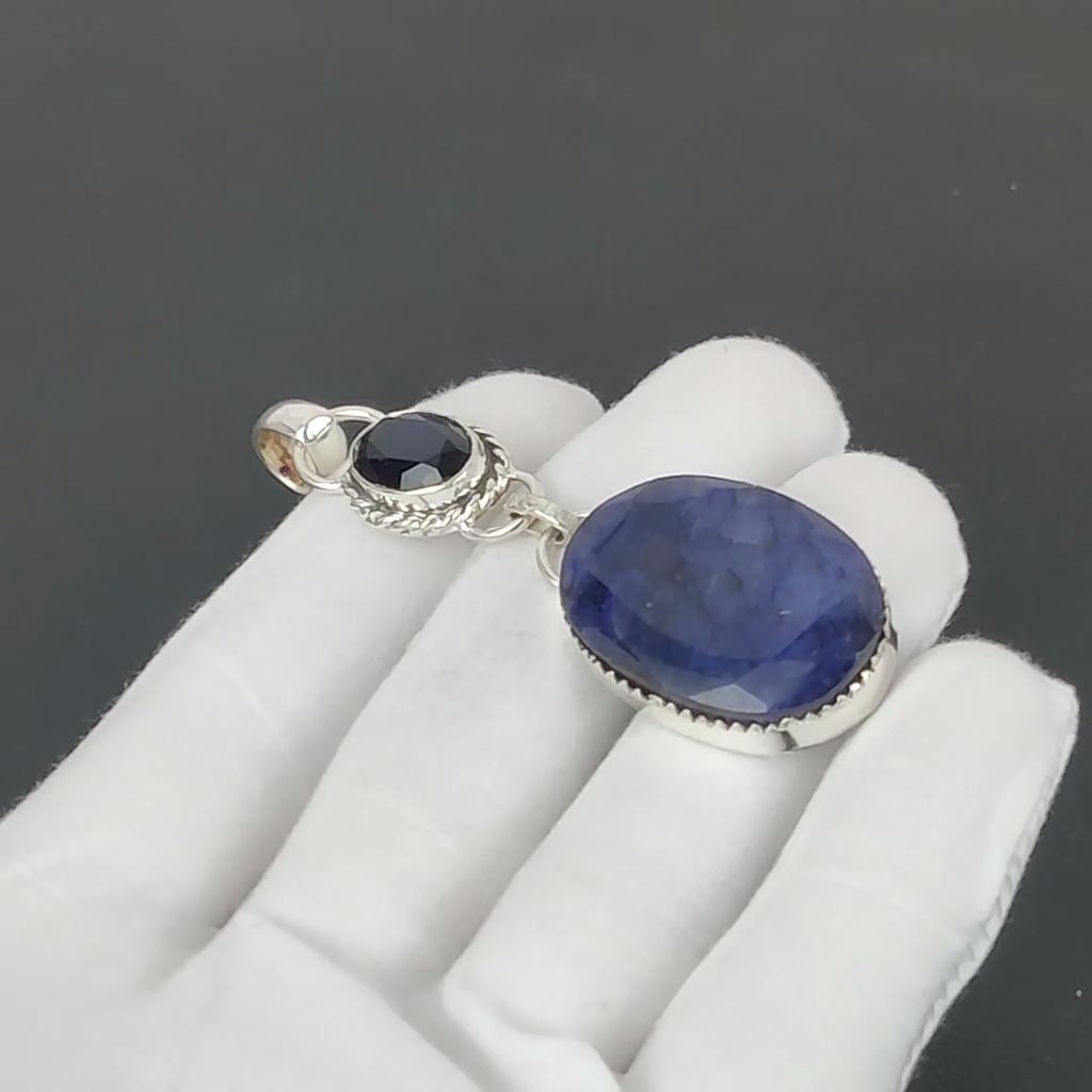 Blue Sapphire Pendant, 925 Sterling Silver Handmade Jewelry, Blue Sapphire Silver Pendant, Party Wear Jewelry For Women's, Pendant Unique Gift