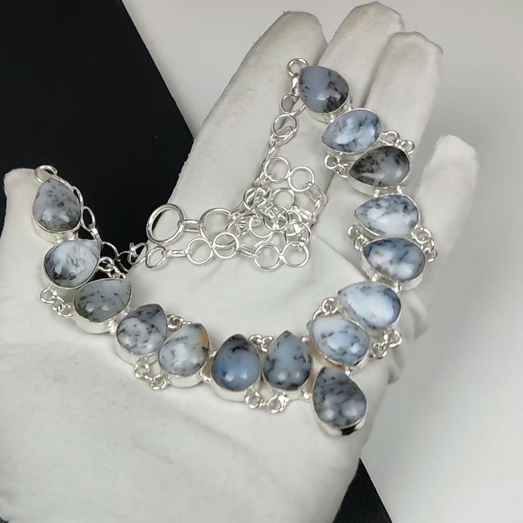 Natural Dendrite Opal Gemstone Handmade 925 Sterling Silver Electroform Necklace, Dendrite Opal Silver For Wife Unisex Necklace Gifts